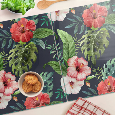 Planche à découper verre Fleurs tropicales avec des feuilles