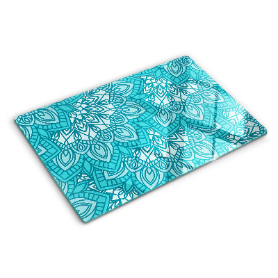 Planche à découper en verre Motif mandala dans les tons de bleu