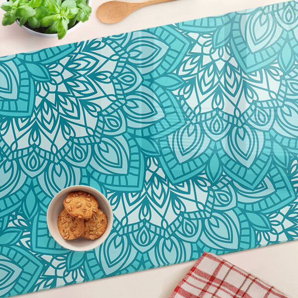 Planche à découper en verre Motif mandala dans les tons de bleu