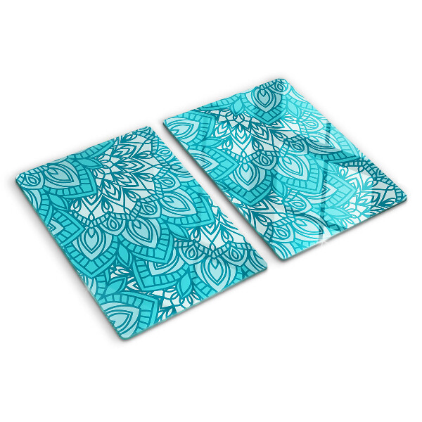Planche à découper en verre Motif mandala dans les tons de bleu
