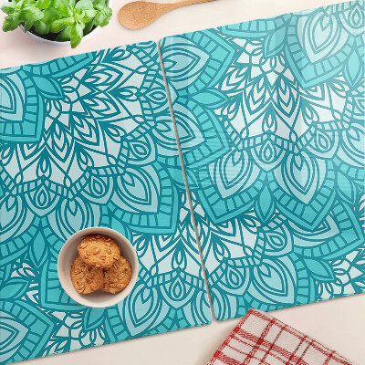 Planche à découper en verre Motif mandala dans les tons de bleu