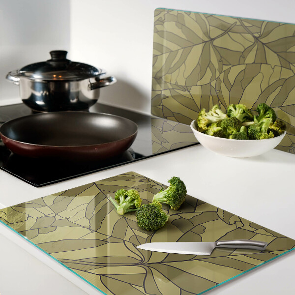 Planche à découper verre Feuilles aux tons dorés