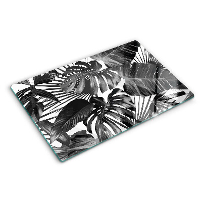 Planche à découper verre Feuilles tropicales en noir et blanc