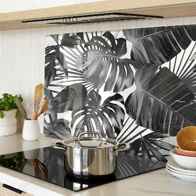 Planche à découper verre Feuilles tropicales en noir et blanc