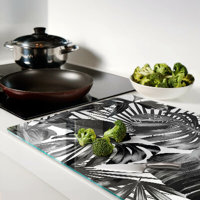 Planche à découper verre Feuilles tropicales en noir et blanc