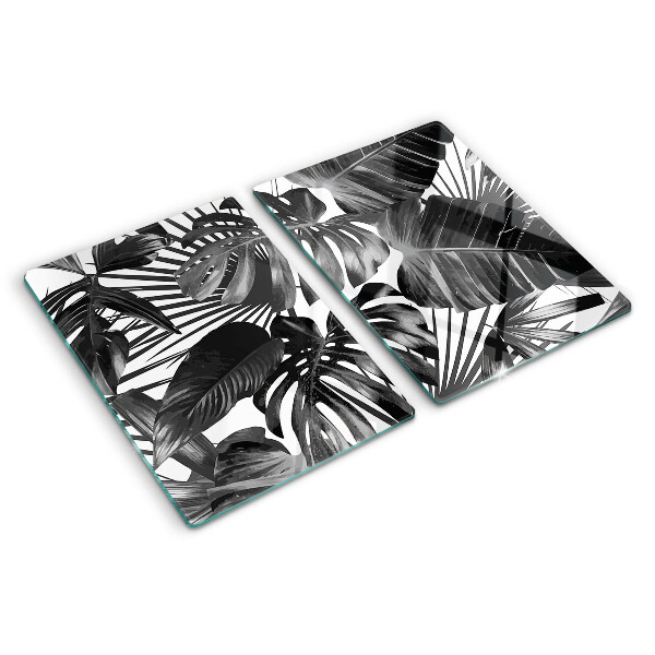 Planche à découper verre Feuilles tropicales en noir et blanc