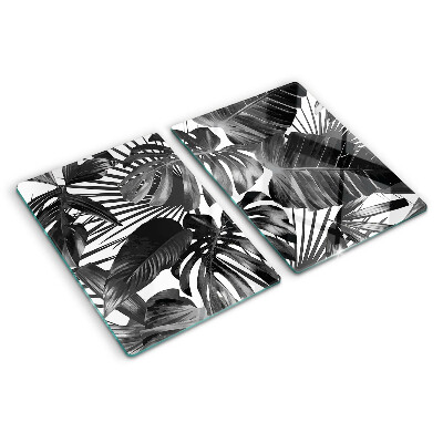 Planche à découper verre Feuilles tropicales en noir et blanc