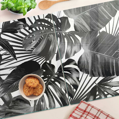 Planche à découper verre Feuilles tropicales en noir et blanc