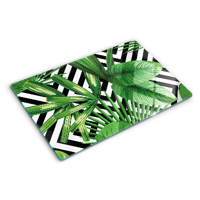 Planche à découper en verre Feuilles tropicales sur rayures