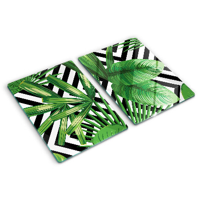 Planche à découper en verre Feuilles tropicales sur rayures