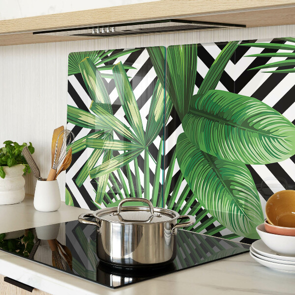 Planche à découper en verre Feuilles tropicales sur rayures
