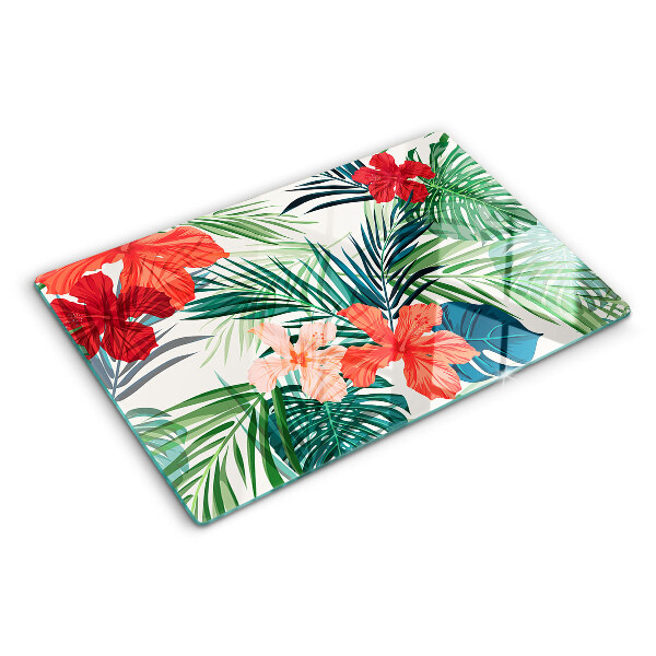 Planche à découper verre Motif de plantes tropicales avec des fleurs