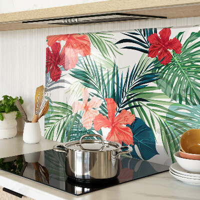 Planche à découper verre Motif de plantes tropicales avec des fleurs