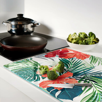 Planche à découper verre Motif de plantes tropicales avec des fleurs