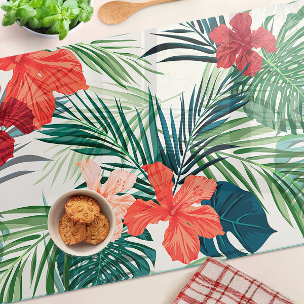 Planche à découper verre Motif de plantes tropicales avec des fleurs