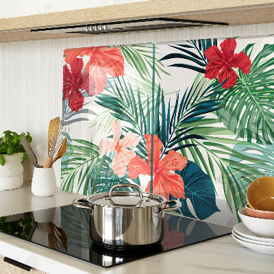 Planche à découper verre Motif de plantes tropicales avec des fleurs