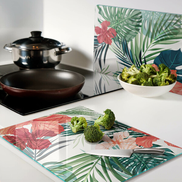 Planche à découper verre Motif de plantes tropicales avec des fleurs