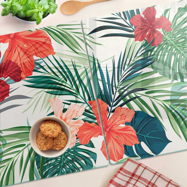 Planche à découper verre Motif de plantes tropicales avec des fleurs