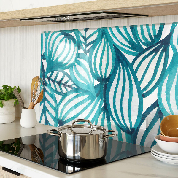 Planche à découper en verre Feuilles aux tons turquoise