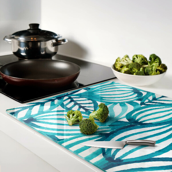 Planche à découper en verre Feuilles aux tons turquoise