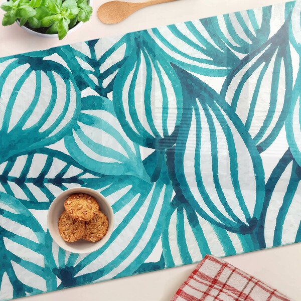 Planche à découper en verre Feuilles aux tons turquoise