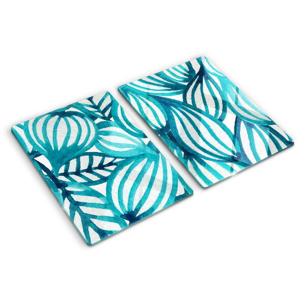 Planche à découper en verre Feuilles aux tons turquoise