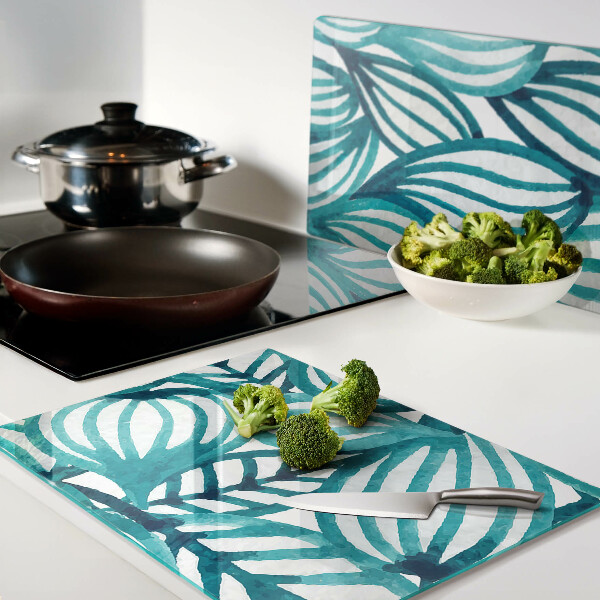 Planche à découper en verre Feuilles aux tons turquoise
