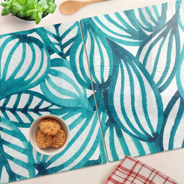 Planche à découper en verre Feuilles aux tons turquoise