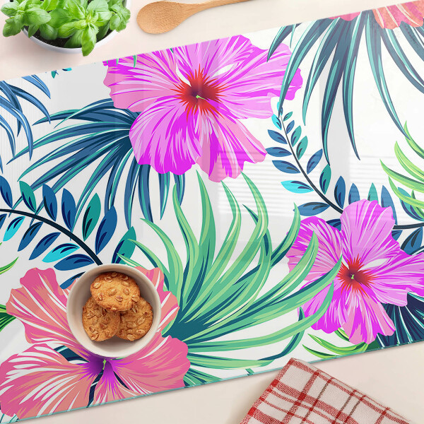 Planche à découper en verre Motif floral tropical