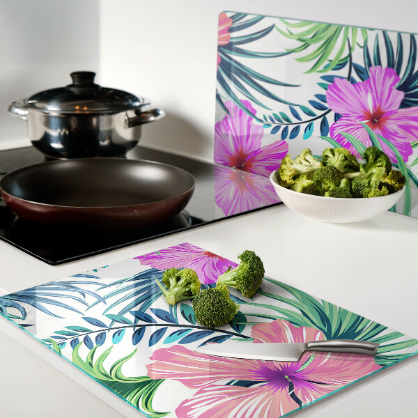 Planche à découper en verre Motif floral tropical
