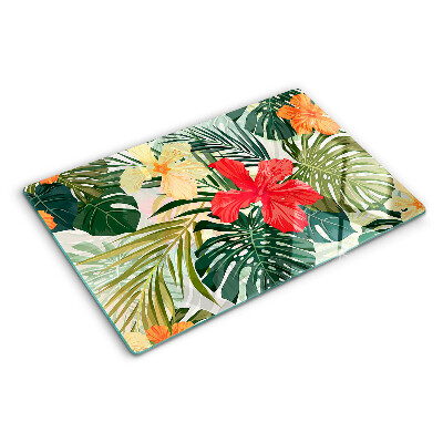 Planche à découper verre Fleurs et feuilles tropicales