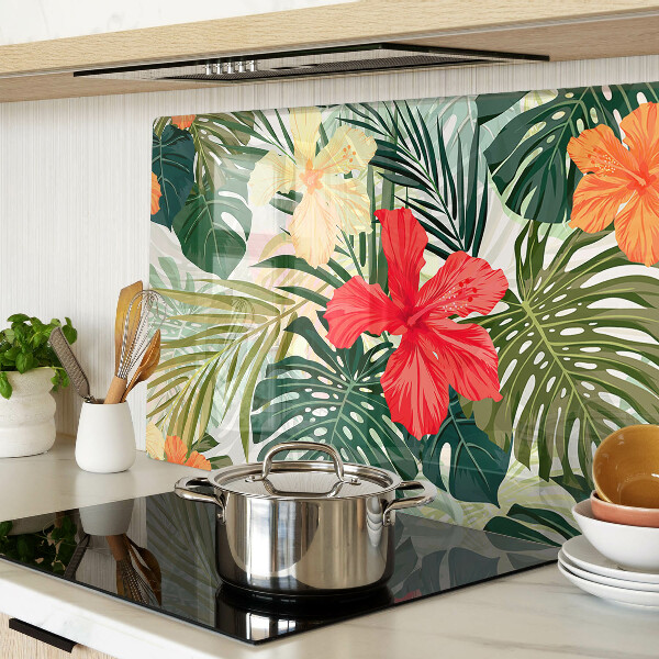 Planche à découper verre Fleurs et feuilles tropicales