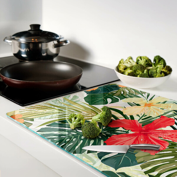 Planche à découper verre Fleurs et feuilles tropicales