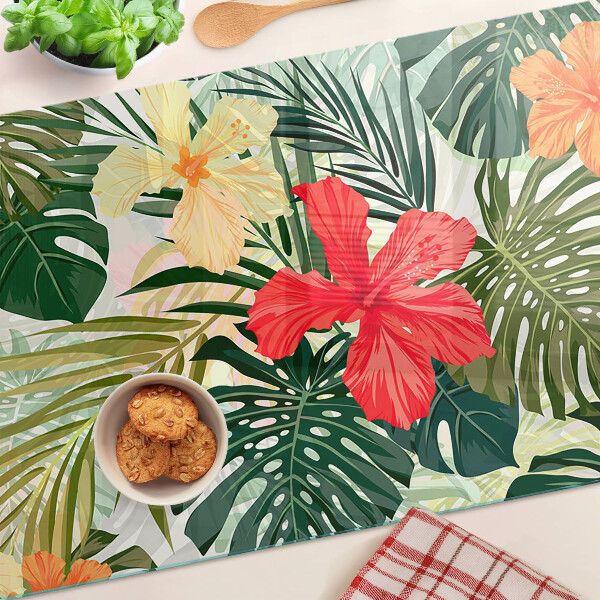 Planche à découper verre Fleurs et feuilles tropicales