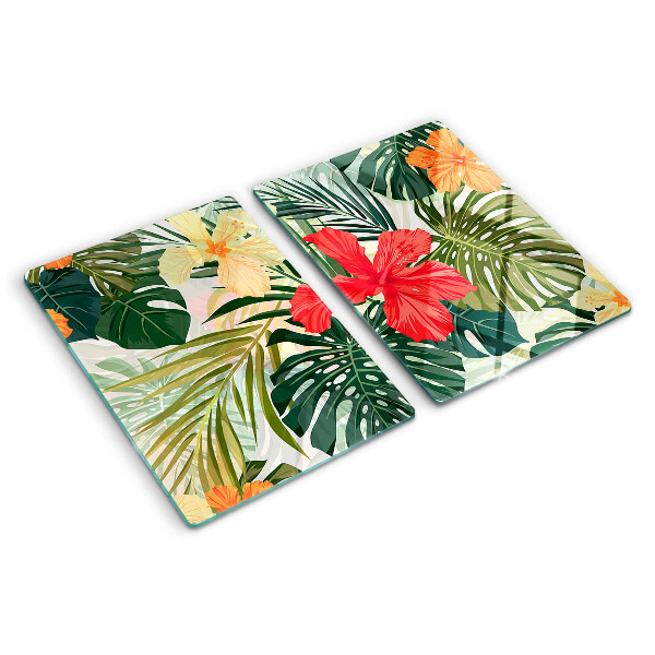 Planche à découper verre Fleurs et feuilles tropicales