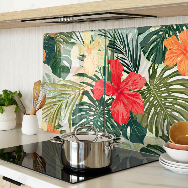 Planche à découper verre Fleurs et feuilles tropicales