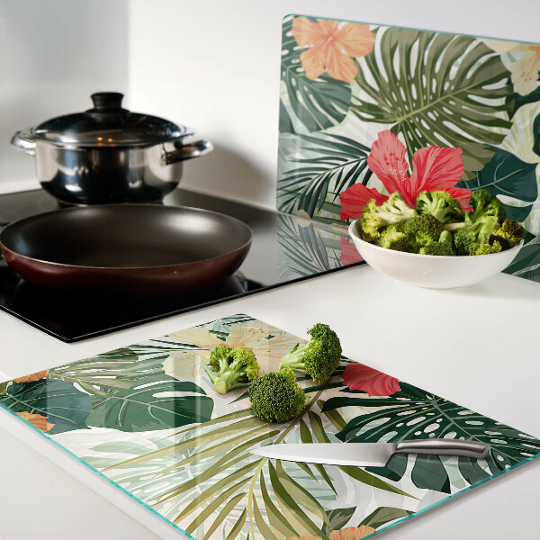 Planche à découper verre Fleurs et feuilles tropicales
