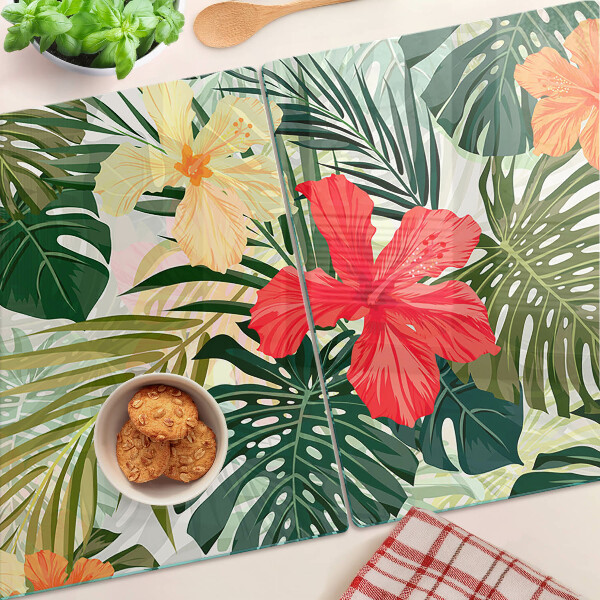Planche à découper verre Fleurs et feuilles tropicales