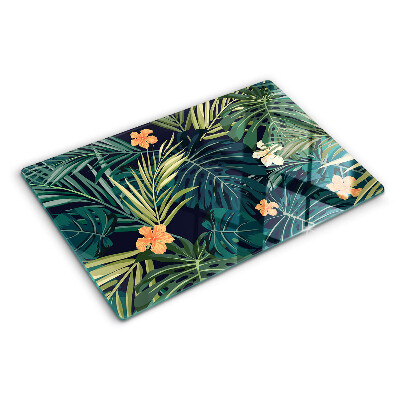 Planche à découper en verre Motif tropical avec des feuilles et des fleurs