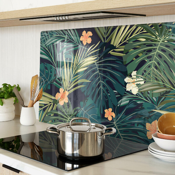 Planche à découper en verre Motif tropical avec des feuilles et des fleurs