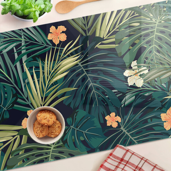Planche à découper en verre Motif tropical avec des feuilles et des fleurs