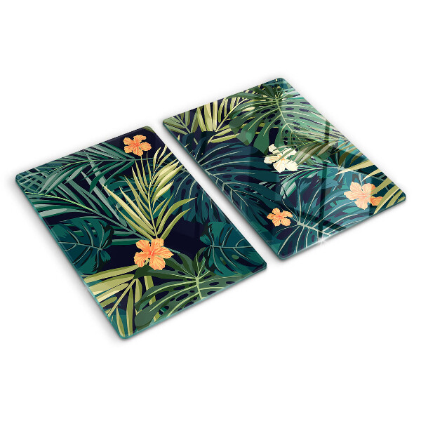 Planche à découper en verre Motif tropical avec des feuilles et des fleurs