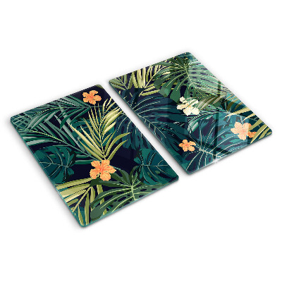 Planche à découper en verre Motif tropical avec des feuilles et des fleurs
