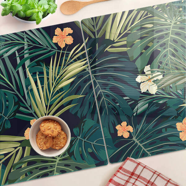 Planche à découper en verre Motif tropical avec des feuilles et des fleurs