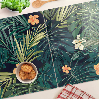 Planche à découper en verre Motif tropical avec des feuilles et des fleurs