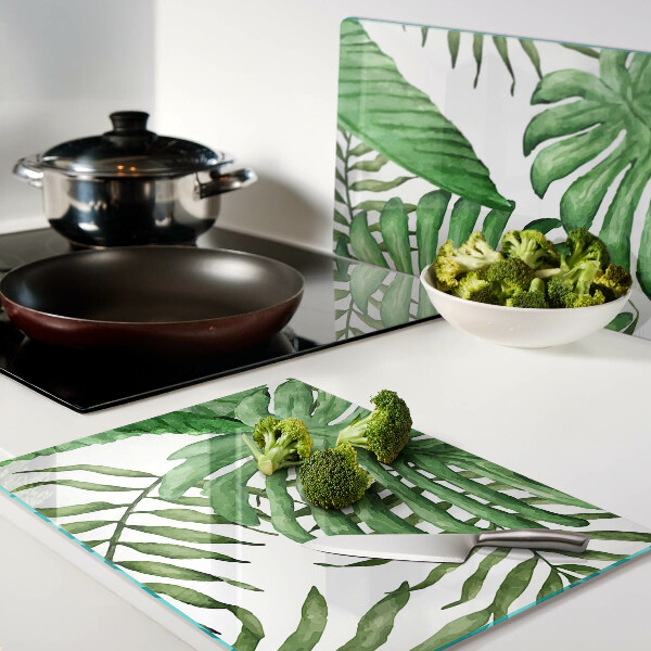 Planche à découper en verre Feuilles tropicales dans des tons de vert