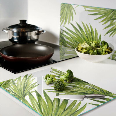 Planche à découper verre Feuilles de palmier dans des tons de vert