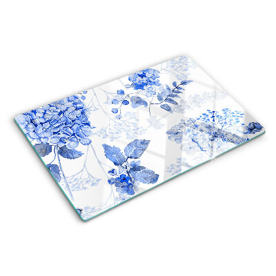 Planche à découper en verre Fleurs aux tons bleus