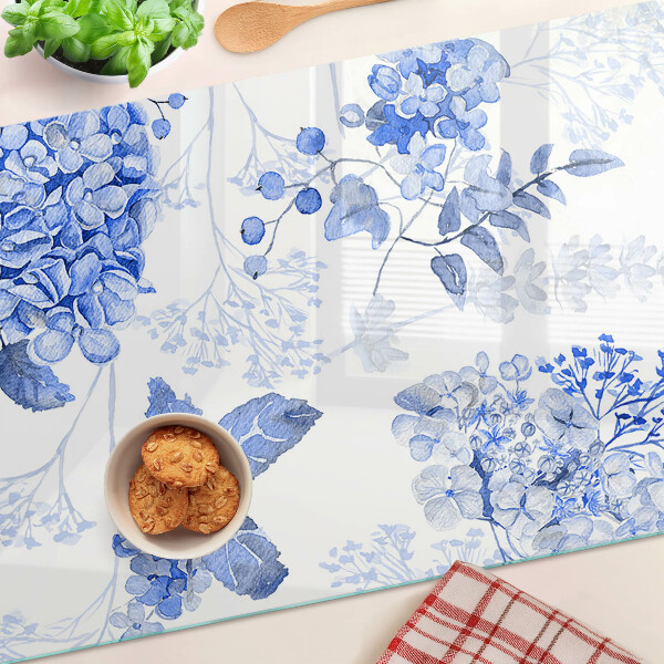 Planche à découper en verre Fleurs aux tons bleus