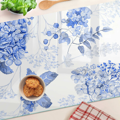 Planche à découper en verre Fleurs aux tons bleus